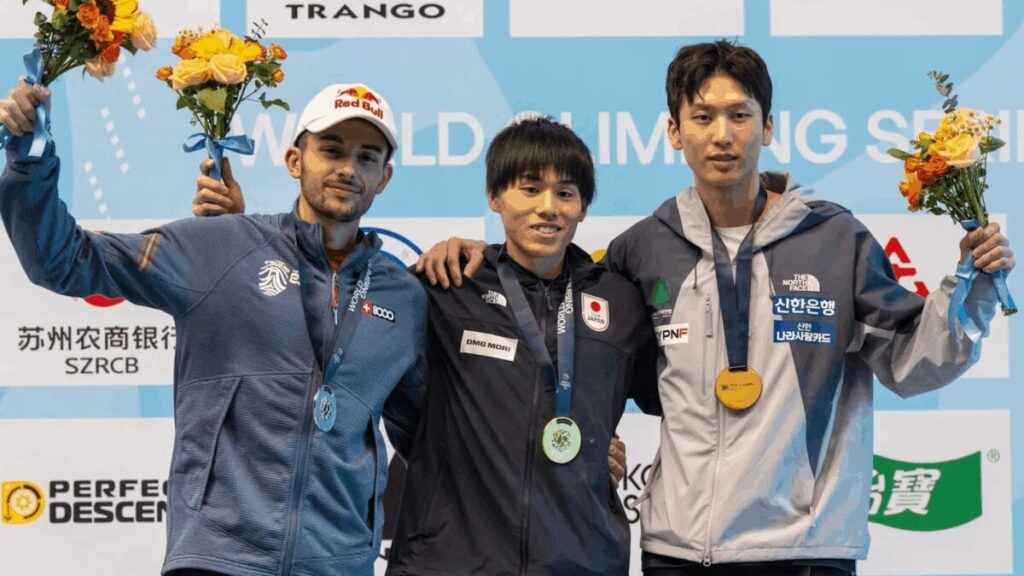 2026 World Climbing Innsbruck lead climbing, men's final, gold, silver, bronze medalists