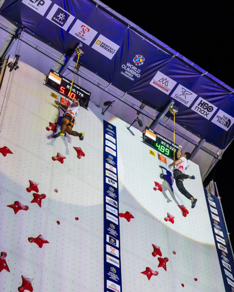 2026 world climbing chamonix speed climbing; veddriq Leonardo gold medal
